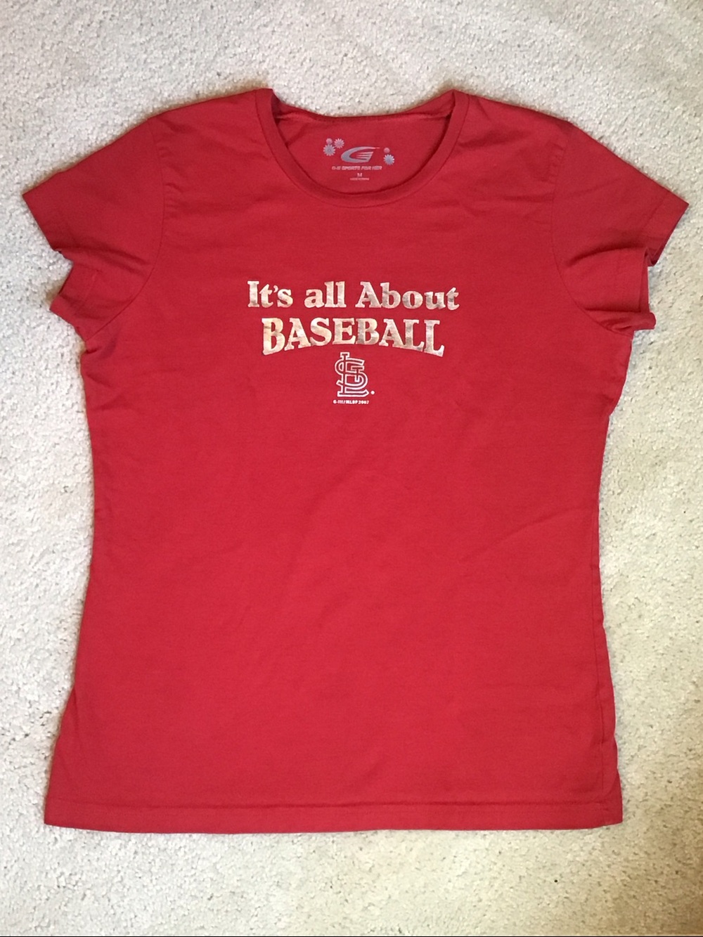 St Louis Cardinals Babydoll T-shirt, Size Medium, Red/Silver
